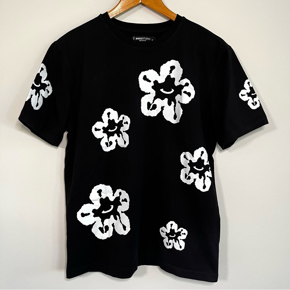 Roku Studio Tear Dripping Black and White Men’s Japanese Style T- Shirt Medium